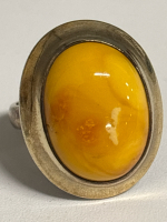 Vintage 925 Sterling Butterscotch Oval Amber Statement Ring Size 7.5