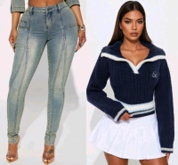 2 New Sz 13 & Sz Large Women's Fashion Nova Skinny Jeans & Varsity Sweater Retail Value $96