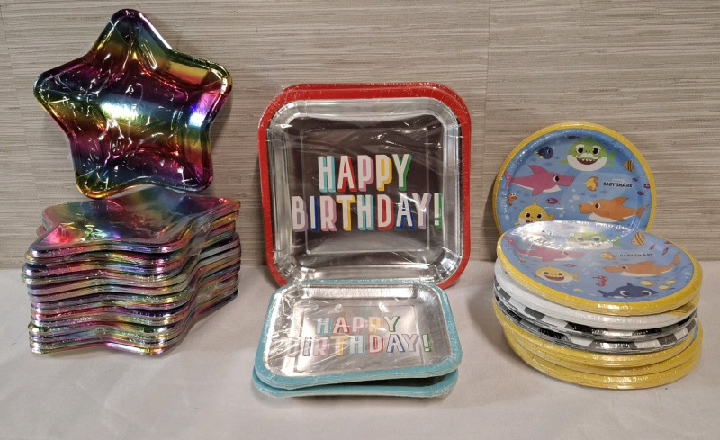 27 New Assorted Party Paper Plate Sets | 8 Round Plate Sets: 8ct each set | 4 Retangular Plate Sets: 8ct each set | 5 Star Plate Sets: 8ct each set, Height: 20.9cm