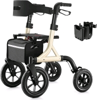 New Maxwalk Walker for Seniors, Rollator Walker with Seat, 12" Big Rubber Wheels All Terrain Rollator Walker with Backrest, Built-in Cable, Cup Holder, Foldable and Height Adjustment - Model MW2402 Retails for $239