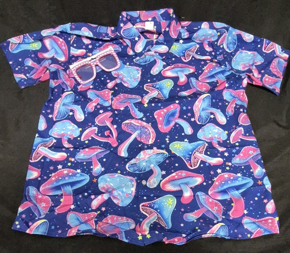 New sz XL Men's Psychedelic Shrooms Shirt & Funky Sunglasses