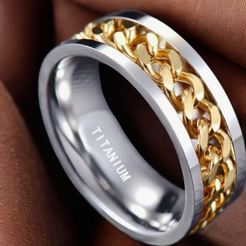 New PANASH Casual 8MM Titanium Steel Ring with Chain Band Size 12 Signed