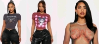 3 New Size MED Women's FASHION NOVA: Aerosmith Dream On Baby Tee (Charcoal), KUROMI Skull Baby Tee (Burgundy), Laney Mesh Mini Dress (Nude) | Retails Value Over $90!