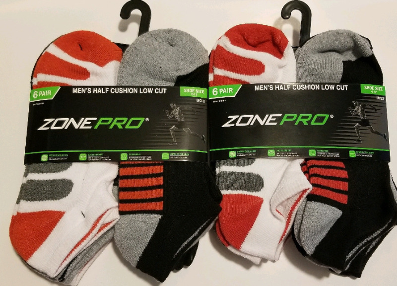 12 new pairs Men's ZonePro low cut socks shoe size 6-12