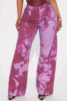 New Size 9 Women's FASHION NOVA Radiant Energy Printed Non-Stretch Straight Leg Jeans (Pink) | Retails Over $50!