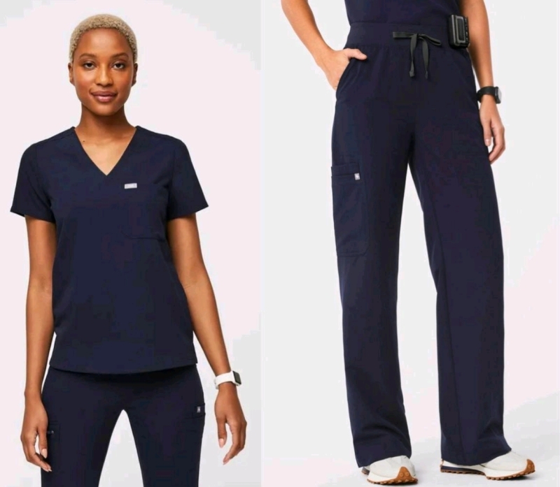 New Size Small/SMTall Women's FIGS Top & Bottoms : Catarina One-Pocket Scrub Top & Isabel High Waisted Wide Leg Scrub Pants | Over $120 Retail Value!