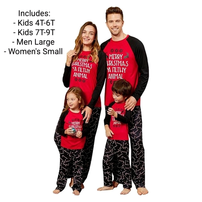4 New Sets Size Child to Adult PAJAMA VILLAGE "Merry Christmas Ya Filthy Animal" Matching Christmas Family Pajama Sets | Over $150 Retail Value! See Desc For Sizes