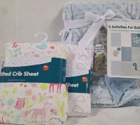 2 New Fitted 28" x 52" Crib Sheets & (1) 3 Activities Play mat