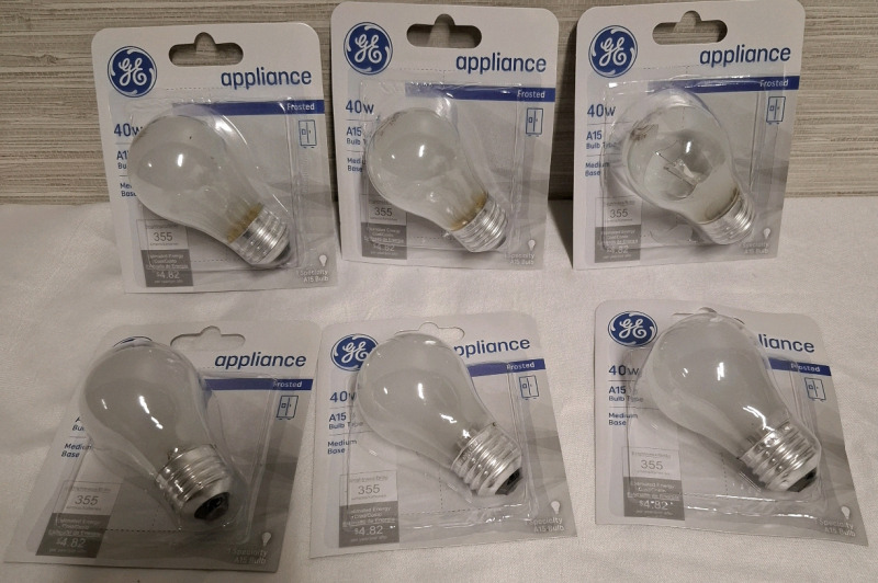 6 New GE Appliance 40W A15 Type Light Bulbs | Medium Base | 355 Lumens Brightness