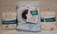 2 New Gentle Steps Fitted Crib Sheets (Measurements- 28"x 52") and 1 New Gentle Step Activity Blanket (Measurements- 20" X 40" | 0+ Months Products