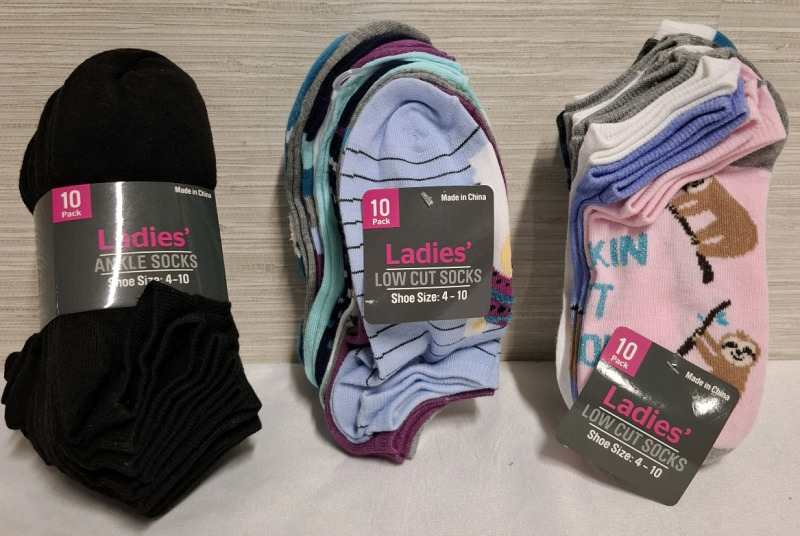 3 New Ladies Stock Bundles | 10 pack per Bundle | Shoe Sizes - 4 to 10 | Material - 98% Polyester & 2% Spandex