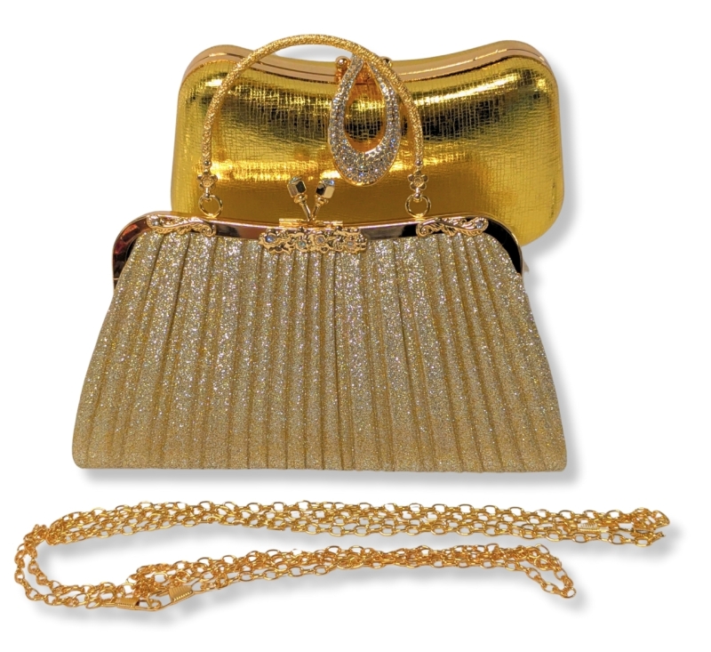 2 New Glittering Fancy Handbag Purses with Optional Chain Straps - Up to 9" &times; 1.5" &times; 8" Including Handle
