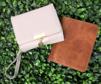 2 New Wallets : Ladies Trifold Wallet with Zippered Attached Coin Section & Men's Vegan Leather Bifold Wallet 4.6" &times; 0.6" &times; 3.75"