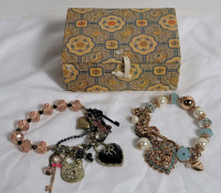 Two (2) Betsey Johnson Signed Bracelets w/Small Jewelry Box
