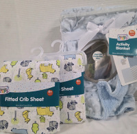 2 New Fitted 28" x 52" Crib Sheets & (1) 28" x 40" Activity Blanket