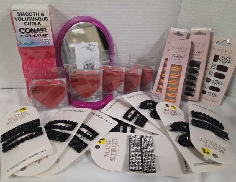 New | Beauty and Hair Lot | Inclides Self-Grip Rollers, Mirror, False Nails & More!