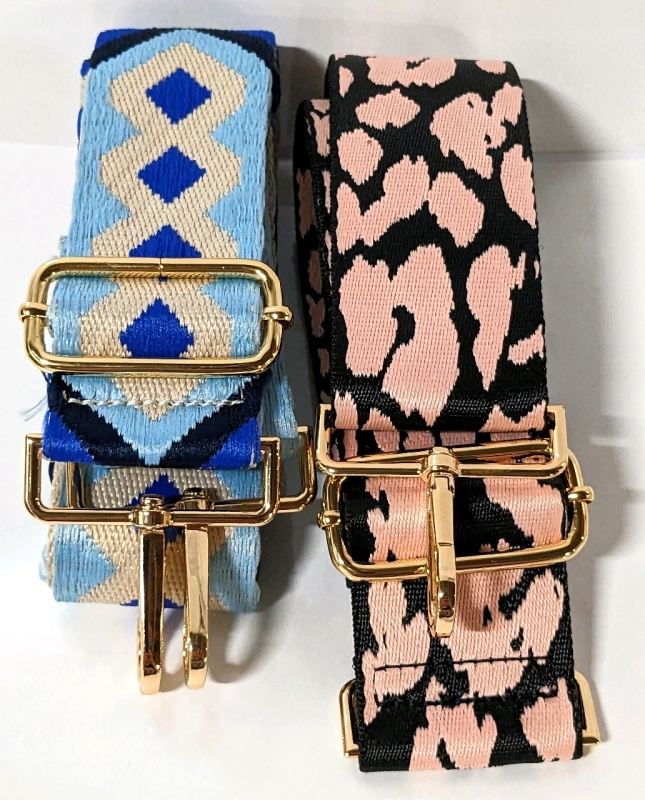2 New High Quality Purse Straps: Woven Canvas Boho & Pink Black Animal Print