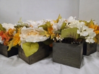5 New | Faux Flower Centerpieces in Wooden Box Planters | Measures 9" x 5"