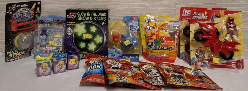 10+ Assorted Kids' Toys | Includes- Science by Me Glow in the Dark Snow & Star, Power Ranger Action Figures, Kiddy Dough, Muppet Babies, Alien Excavation Kit, Ryan's World and Many more
