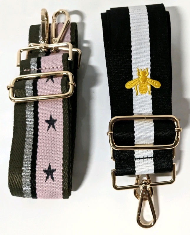 2 New High Quality Purse Straps: Stripes with Stars or Bees