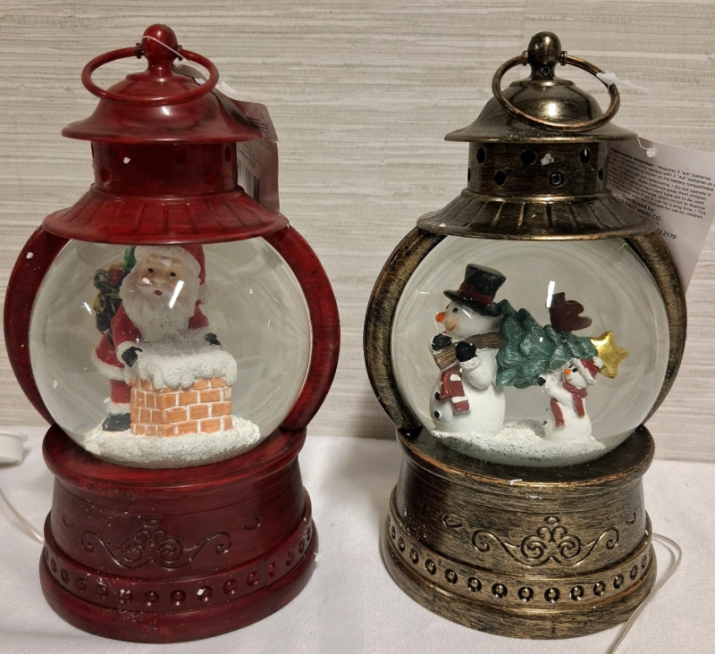 2 New Holiday Style Water Ball Lanterns | Lights Up with Batteries | Requires 3 AA Batteries | Height- 8"
