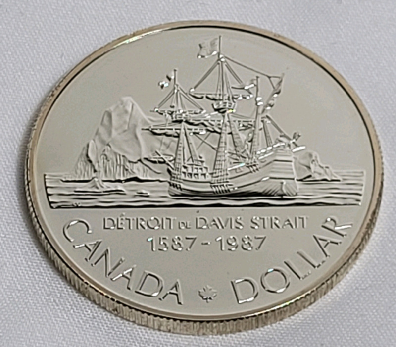 1987 (1587-) Canadian Silver John Davis Expedition One Dollar Silver Coin .