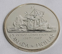 1987 (1587-) Canadian Silver John Davis Expedition One Dollar Silver Coin .