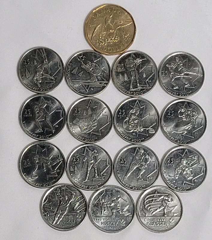 2010 Canadian Vancouver Winter Olympic Coins . 16 Coins