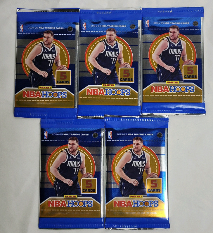 2024 - 25 NBAhoops NBA Basketball Trading Card Sealed Wax Packs . Five (5) Packs