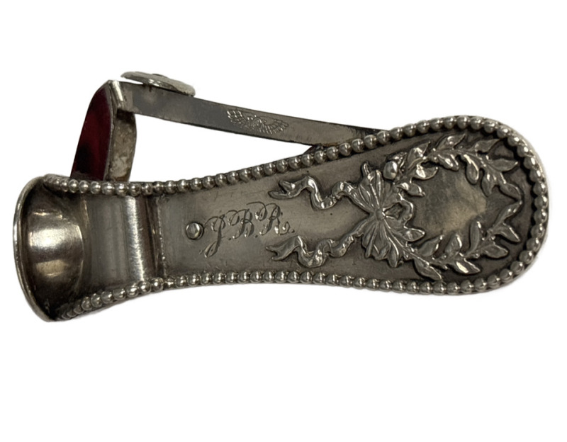 Sterling Cigar Cheroot Antique Cutter Hand Chased Detailed Fob Stamped Signed Monogrammed 2 Inch