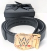 New in Gift Box | 45" Long &times; 1.4" Wide Hole-Less VeganLeather Belt with WWA Belt Buckle - 2