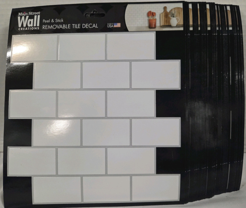 50+ New | MainStreet Wall Creations Peel & Stick Tile Decals | White Subway Tile Design | Measures 8" x 8" ea. | Retails $60