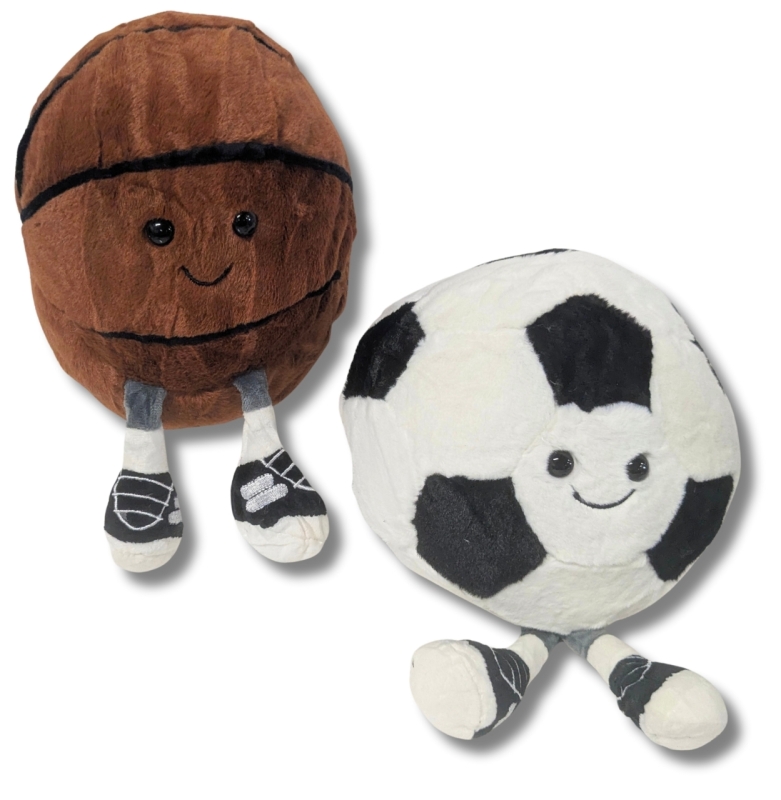 2 New Adorable Sport Ball Character Plush Toys With Dangly Legs & Sneakers - 6" Tall (Seated)