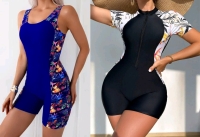 2 New Size Large Women's One-Piece Bathing Suits / Short Sleeve Rash Guards