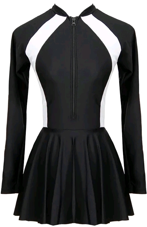 New Size Large Women's Long Sleeve One-Piece Bathing Suit With Skirt / Long Sleeve Rash Guard
