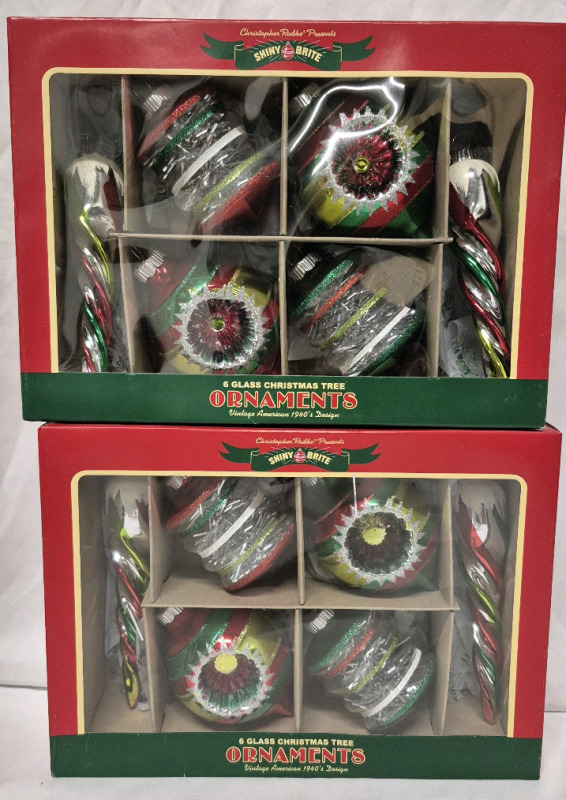 2 New Christopher Radko Company Holiday Splendor Mixed Shapes Glass Ornaments 6" Longest Retail Value $74
