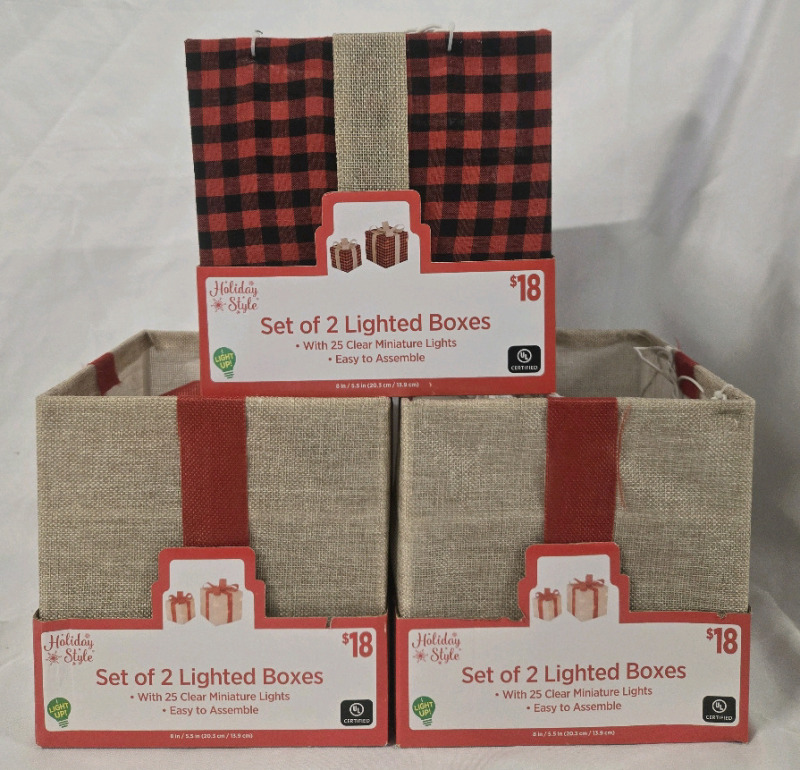 3 New Sets | Of 2 Lighted Boxes W/ 25 Clear Mini Lights 8" x 5.5" | * Retails $56 USD *