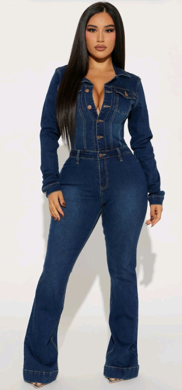 New | Size XL Womens Fashion Nova Day Dreaming Long Sleeve Denim Jumpsuit | Retails $86