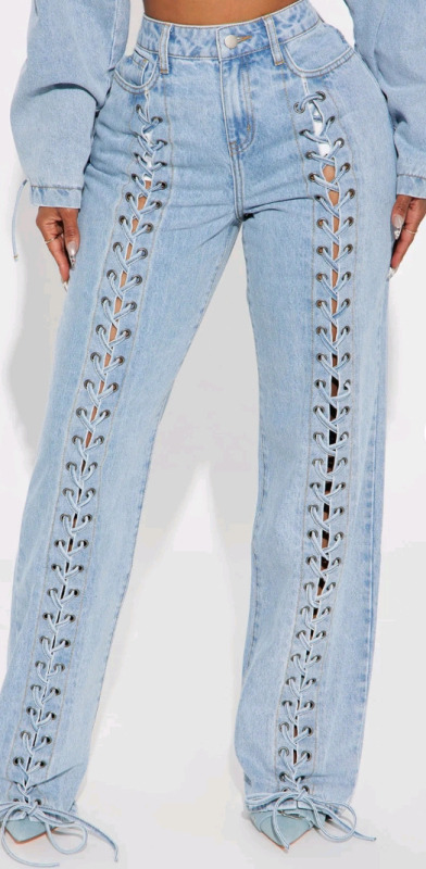 New | Size 3 Women's Fashion Nova Amplified Lace Up Straight Leg Jeans | Retails $64