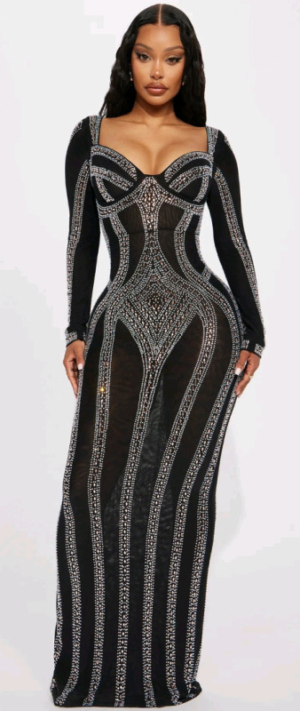 New | Size M Women's Fashion Nova Alise Rhinestone Gown | Retails $128