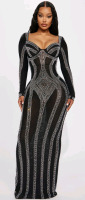 New | Size M Women's Fashion Nova Alise Rhinestone Gown | Retails $128