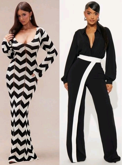 2 New Size LARGE Women's FASHION NOVA: Thinking Outside The Box Jumpsuit (Black) & Marenna Sweater Maxi Dress (Black White) | Over $120 Retail Value!