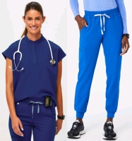 New Size Large/Reg Women's FIGS Rafaela Three-Pocket Scrub Top & Uman Relaxed Jogger Scrub Pants | Over $120 Retail Value!