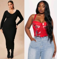 New Size 1X/2X Women's FASHION NOVA Kallan Knit Dress (Black) & Mesh So Well Corset Top (Red Combo)