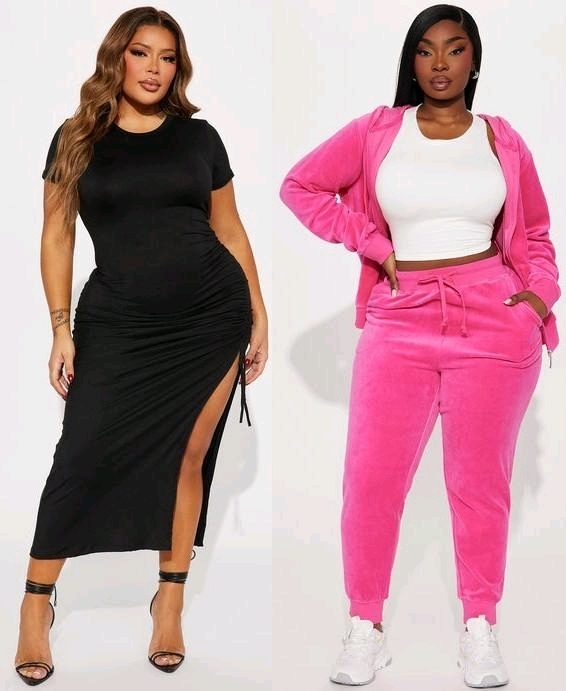 New Size 1X/2X Women's FASHION NOVA: The Original Trendsetter Velour Set (Pink) & Dani Ruched Maxi Dress (Black) | Over $75 Retail Value