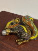 Squirrel Enamel Brooch Adorable with Rhinestones Holding a Pearl Approximately 2 Inch Back Bale for Pendant - 5