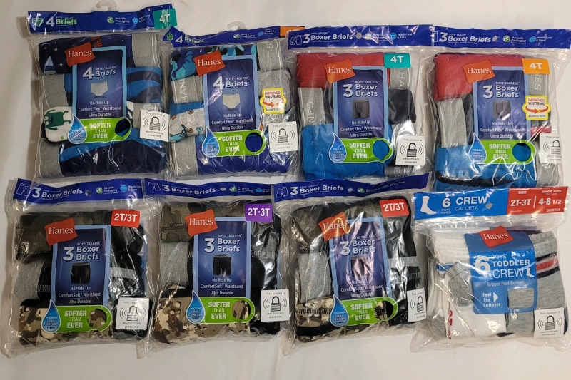 23 New T2-T3 & T4 Boys Hanes Boxers and Briefs plus 6 New T2-T3 Crew Socks