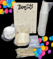 New Party Food Supplies: Donut Board, Small Paper Bowls, Small Paper Boat Fod Holders, 100&times; Natural Food Picks, 50&times; 8oz Cups, Pipettes | Board 10.25" &times; 13.75" (Holds 9-18 Donuts)
