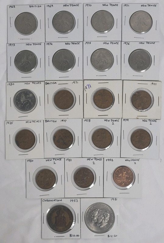 1953 - 1993 Great Britain Coronation , Royal Wedding & New Pence Coins . 21 Coins