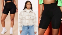 3 New Size SMALL Women's FASHION NOVA: Hailey & Natalee Biker Shorts, Hannah Wool Shacket (Light Taupe)